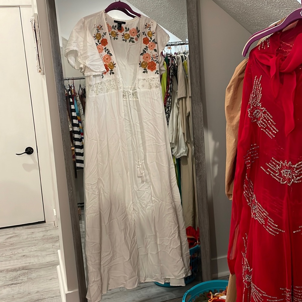 Forever 21 Floor Length Tie Floral Duster